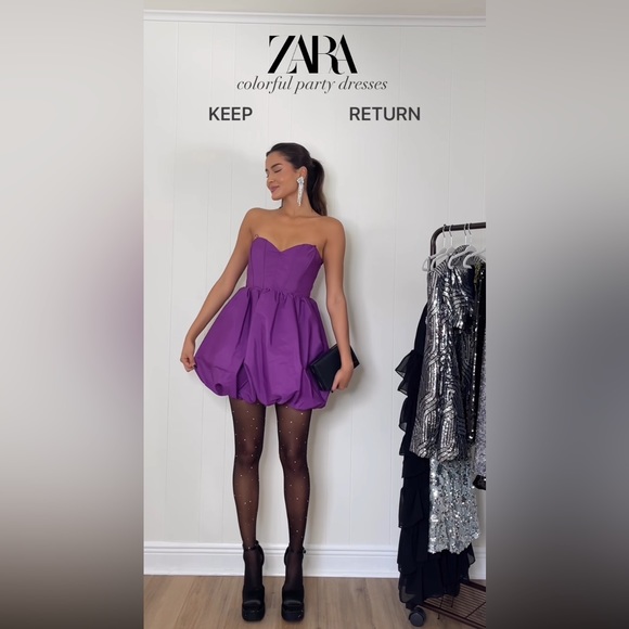 NWT ZARA WOMAN VOLUMINOUS MINI DRESS PURPLE - Picture 12 of 16